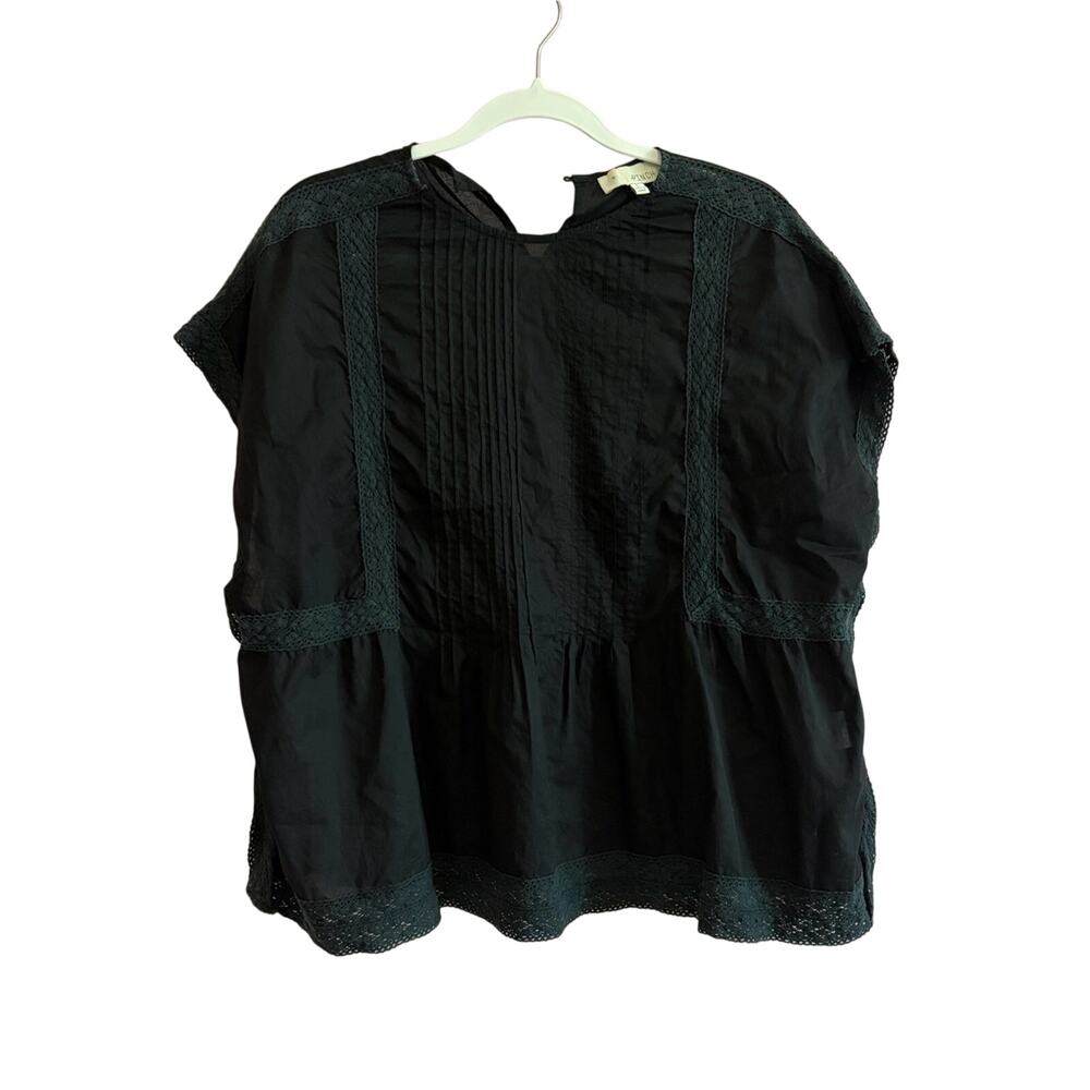 Pinch Boho 100% Cotton Contemporary Vertical Pintuck Embroidered Detail Blouse